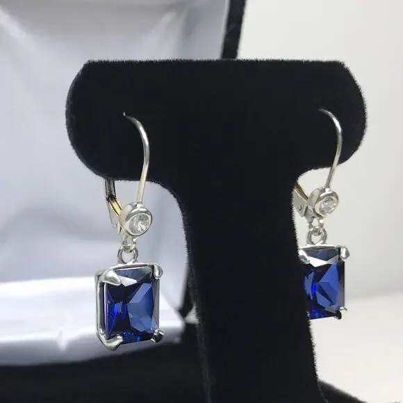 Beautiful 8ctw Emerald Cut Lab Grown Sapphire Earrings in Sterling Silver - Picture 5 of 5